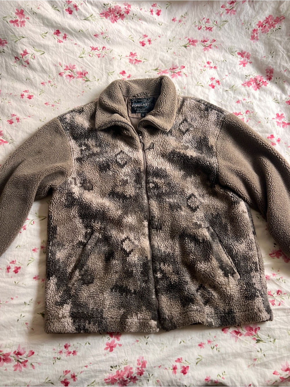 Forecast Taupe and Black Patterned Sherpa Jacket
